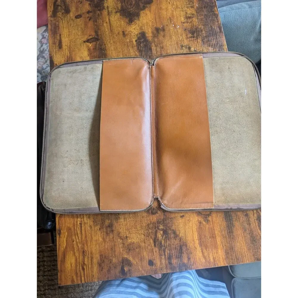 Vintage Renwick Tan Brown Leather Zip Around Portfolio Document Case USA READ